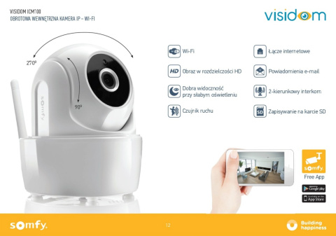 Somfy 2401189 VISIDOM ICM100 kamera WiFi wewnętrzna obrotowa iOS & Android Apps