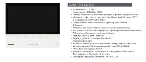 Monitor M13-XT Monitor wideodomofonu Wifi TUYA