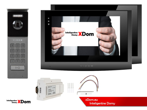 Wideodomofon Vidos z natynkową stacją S202 z szyfratorem dwa monitory M200B