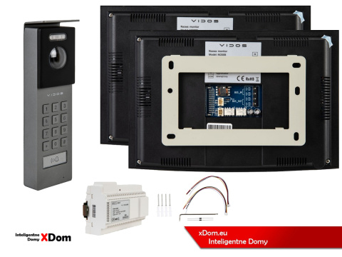 Wideodomofon Vidos z natynkową stacją S202 z szyfratorem dwa monitory M200B