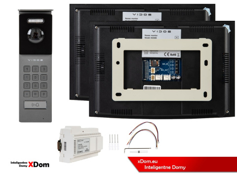 Wideodomofon Vidos z natynkową stacją S202 z szyfratorem dwa monitory M200B
