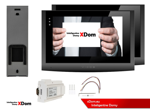 Wideodomofon Vidos z natynkową stacją S202 z szyfratorem dwa monitory M200B