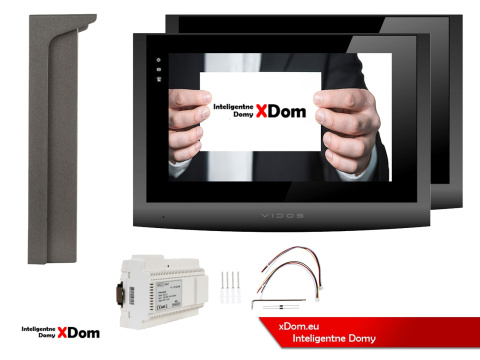 Wideodomofon Vidos z natynkową stacją S202 z szyfratorem dwa monitory M200B