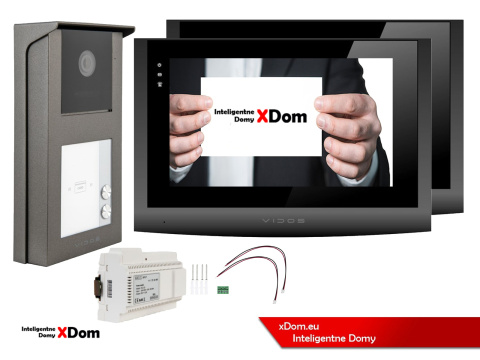 Wideodomofon Dwurodzinny Vidos 2IP 2 żyłowy M200B + S201-2 dwa monitory