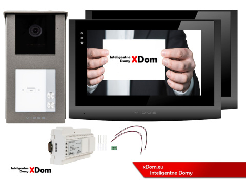 Wideodomofon Dwurodzinny Vidos 2IP 2 żyłowy M200B + S201-2 dwa monitory