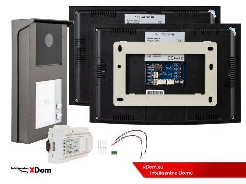 Wideodomofon Dwurodzinny Vidos 2IP 2 żyłowy M200B + S201-2 dwa monitory