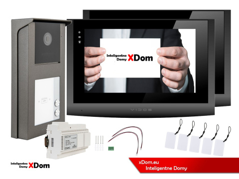 Wideodomofon Dwurodzinny Vidos 2IP 2 żyłowy M200B + S201-2 dwa monitory