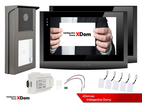 Wideodomofon Jednorodzinny Vidos 2IP 2 żyłowy M200B + S201-1 dwa monitory