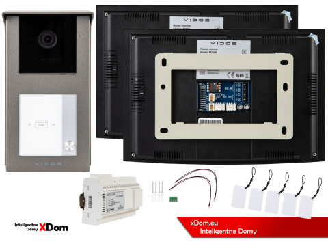 Wideodomofon Jednorodzinny Vidos 2IP 2 żyłowy M200B + S201-1 dwa monitory