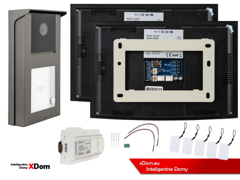 Wideodomofon Jednorodzinny Vidos 2IP 2 żyłowy M200B + S201-1 dwa monitory