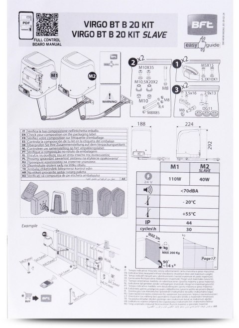 Zestaw BFT VIRGO SMART BT B20 KIT do bram dwuskrzydłowych