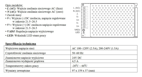 ZASILACZ DIN ''EURA'' VZA-55A5 24V/4,5A DC ''2EASY'' ''CAT5''