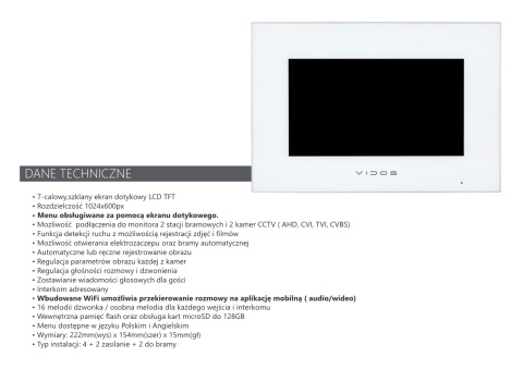 Wideodomofon Vidos z natynkową stacją S12D z szyfratorem i dotykowym monitorem M10W-X