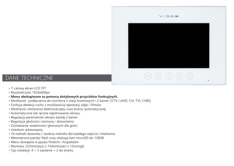 Wideodomofon Vidos z natynkową stacją S12D z szyfratorem i dotykowym monitorem M11W