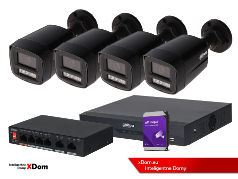 Zestaw monitoringu 4 kamery 4MPx Dahua IPC-HFW1439TL1-A-IL + Rejestrator + Dysk + Switch PoE Zestaw monitoringu 4 kamery 4MPx Dahua IPC-HFW1439TL1-A-IL + Rejestrator + Dysk + Switch PoE