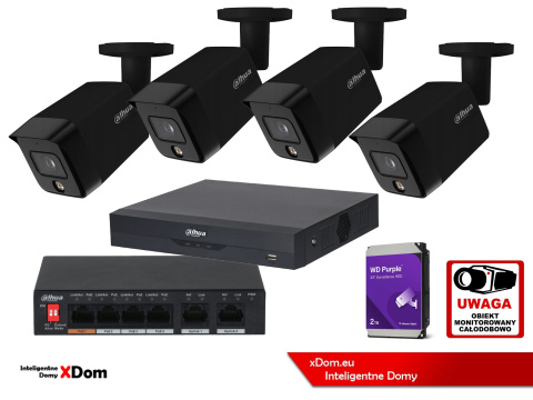 Zestaw monitoringu 4 kamery 8MPx Dahua IPC-HFW1839TC-A-IL - BLACK Zestaw monitoringu 4 kamery 8MPx Dahua IPC-HFW1839TC-A-IL - BLACK