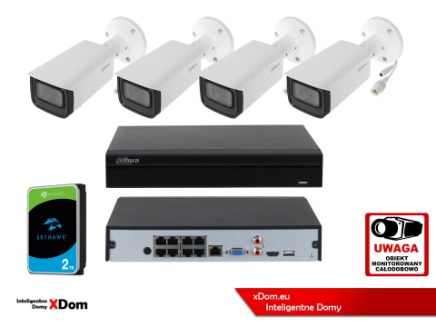 Monitoring przed domem 4 kamery IP 4MPx ZOOM AutoFocus Dahua IPC-HFW1431T-ZS-2812-S4 Monitoring przed domem 4 kamery IP 4MPx ZOOM AutoFocus Dahua IPC-HFW1431T-ZS-2812-S4