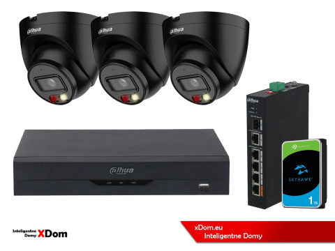 ZESTAW 3 Kamery IP Dahua 4mpx IPC-HDW1439V-A-IL-BLACK + DYSK 1TB