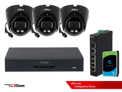 ZESTAW 3 Kamery IP Dahua 4mpx IPC-HDW1439V-A-IL-BLACK + DYSK 1TB