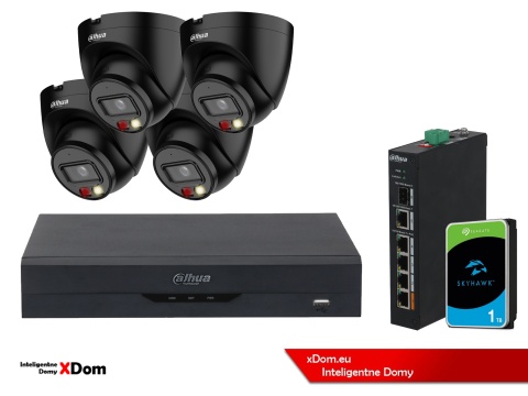 ZESTAW 4 Kamery IP Dahua 4mpx IPC-HDW1439V-A-IL-BLACK + DYSK 1TB
