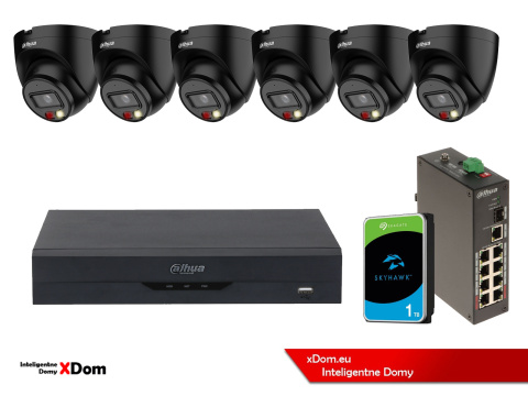 ZESTAW 6 Kamer IP Dahua 4mpx IPC-HDW1439V-A-IL-BLACK + DYSK 1TB