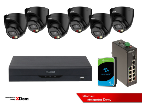 ZESTAW 6 Kamer IP Dahua 4mpx IPC-HDW1439V-A-IL-BLACK + DYSK 1TB