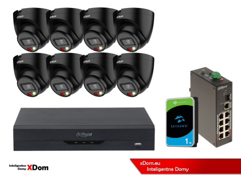 ZESTAW 8 Kamer IP Dahua 4mpx IPC-HDW1439V-A-IL-BLACK + DYSK 1TB