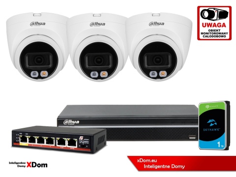Zestaw monitoringu IP DAHUA 4Mpx 2K 3 kamery IPC-HDW1439V-A-IL z dyskiem 1TB Zestaw monitoringu IP DAHUA 4Mpx 2K 3 kamery IPC-HDW1439V-A-IL z dyskiem 1TB