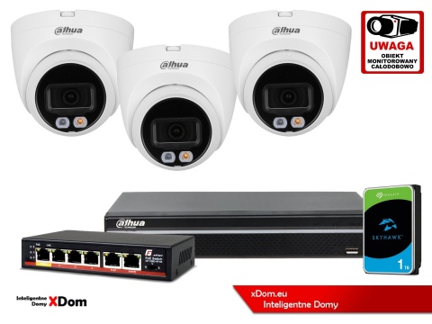 Zestaw monitoringu IP DAHUA 4Mpx 2K 3 kamery IPC-HDW1439V-A-IL z dyskiem 1TB Zestaw monitoringu IP DAHUA 4Mpx 2K 3 kamery IPC-HDW1439V-A-IL z dyskiem 1TB