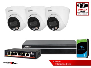 Zestaw monitoringu IP DAHUA 4Mpx 2K 3 kamery IPC-HDW1439V-A-IL z dyskiem 1TB