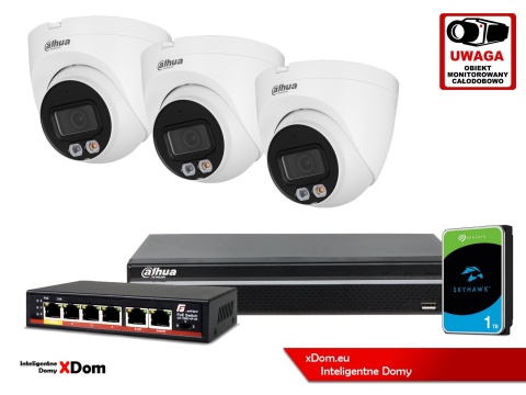 Zestaw monitoringu IP DAHUA 4Mpx 2K 3 kamery IPC-HDW1439V-A-IL z dyskiem 1TB Zestaw monitoringu IP DAHUA 4Mpx 2K 3 kamery IPC-HDW1439V-A-IL z dyskiem 1TB