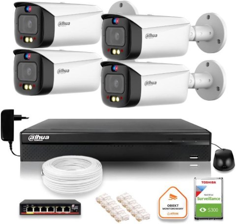Zestaw monitoringu IP Dahua TIOC 5mpx 2K 4 kamery tubowa NVR z dyskiem