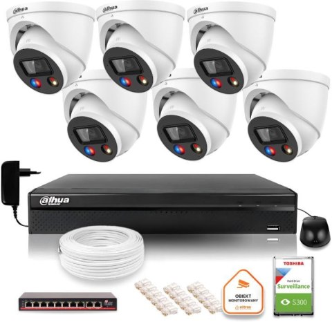 Zestaw monitoringu IP Dahua TIOC 5mpx 2K 6 kamer z alarmem NVR z dyskiem