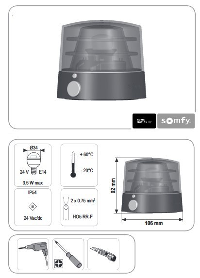 Somfy 9014082 lampa sygnalizacyjna pomarańczowa Master Pro 24V z anteną RTS