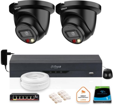 Zestaw monitoringu Dahua 2 Kamery czarne IP 4K 8mpx + dysk twardy do pracy ciągłej