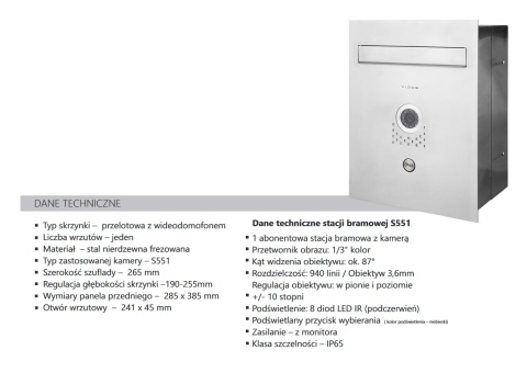 Zestaw wideodomofonu skrzynka na listy Vidos S551-SKP M670WS2