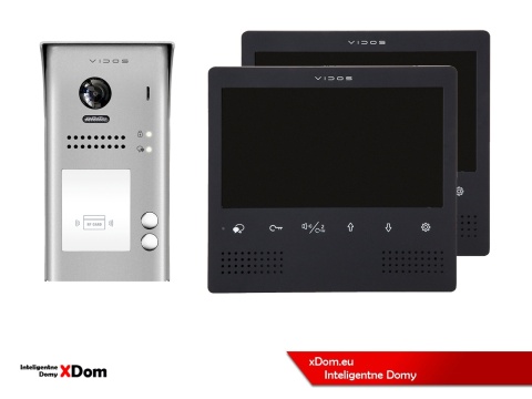 Zestaw Wideodomofon dwurodzinny Vidos z czytnikiem RFID S1102A monitor M1023B2