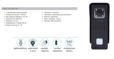 Zestaw wideodomofonowy Vidos S6 monitor M670WS2