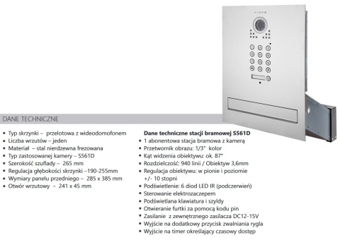 Zestaw wideodomofonu z szyfratorem skrzynka na listy Vidos S561D-SKM M670B