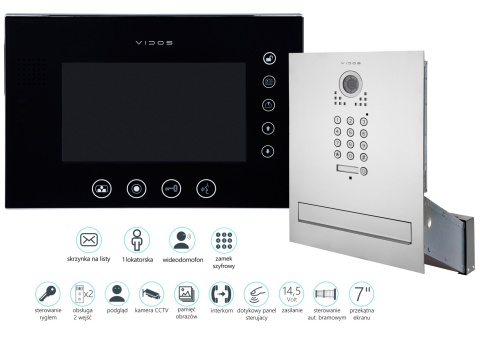 Skrzynka na listy z wbudowanym panelem wideodomofonowym Vidos S561D-SKM, oraz wysokiej klasy monitor M670BS2