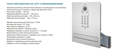 Zestaw wideodomofonu z szyfratorem skrzynka na listy Vidos S561D-SKM M670W