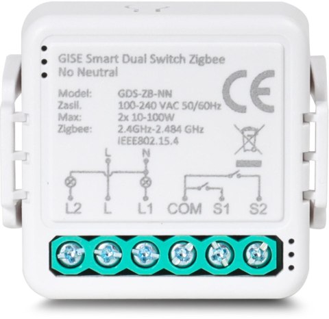 GISE Smart Podwójny moduł przekaźnikowy (bez N) Zigbee | Tuya | GDS-ZB-NN