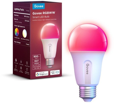 Govee H6004 Smart Light Bulb Żarówka RGB 800LM, 2.4GHz Wi-Fi + Bluetooth