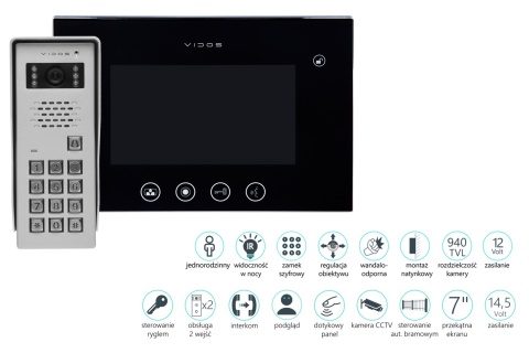 Vidos zestaw wideodomofonu z szyfratorem S50D i monitorem M670B