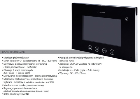 Wideodomofon Vidos z szyfratorem i czytnikiem RFID S20DA i monitorem M670B