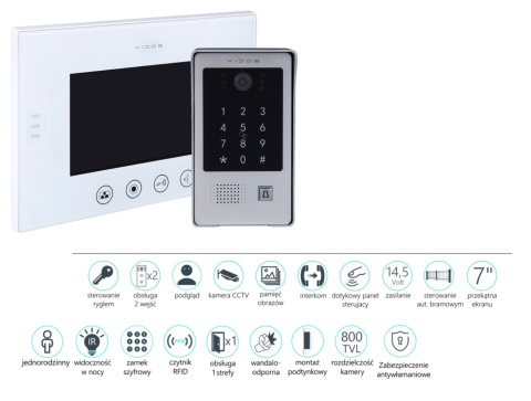Wideodomofon Vidos z szyfratorem i czytnikiem RFID S20DA i monitorem M670WS2