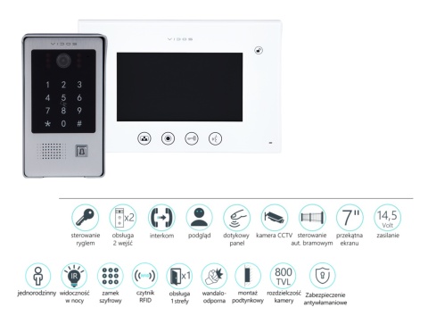 Wideodomofon Vidos z szyfratorem i czytnikiem RFID S20DA i monitorem M670W