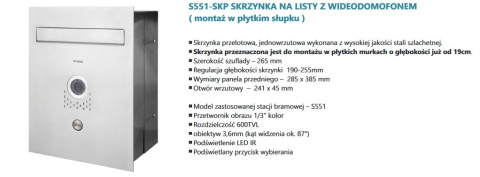 Zestaw jednorodzinny wideodomofonu. Skrzynka na listy z wideodomofonem. Monitor 4,3'' S551-SKP_M904S Zestaw jednorodzinny wideodomofonu. Skrzynka na listy z wideodomofonem. Monitor 4,3'' S551-SKP_M904S