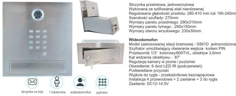 Zestaw jednorodzinny wideodomofonu. Skrzynka na listy z wideodomofonem i szyfratorem . Monitor 7'' S561D-SKM_M670W-S2 Zestaw jednorodzinny wideodomofonu. Skrzynka na listy z wideodomofonem i szyfratorem . Monitor 7'' S561D-SKM_M670W-S2