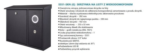 Zestaw jednorodzinny wideodomofonu VIDOS. Skrzynka na listy z wideodomofonem. Monitor 7'' S551-SKN_M323W